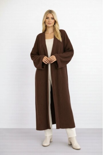 Kadın Tesettüre Uygun Maxi Boy Uzun Kol Spor Şık Örgü Triko Curve Uyumlu Hırka Ceket