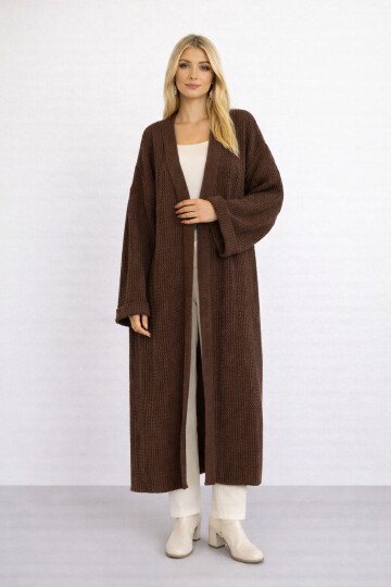 Kadın Tesettüre Uygun Maxi Boy Uzun Kol Spor Şık Örgü Triko Curve Uyumlu Hırka Ceket