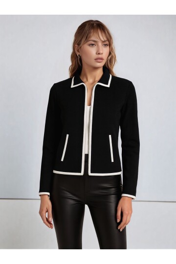 Kadın Fermuarlı Uzun Kol Cepli Spor Şık Tasarım Ceket