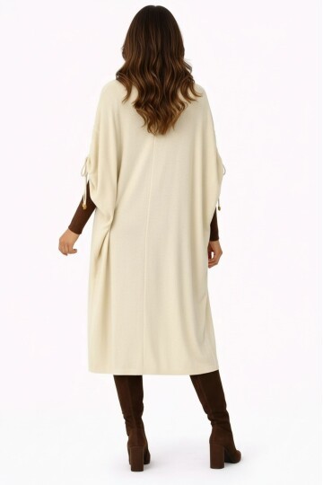 Kadın Tesettüre Uygun Midi Boy Yarasa Kol Omuzdan Bağlamalı Triko Curve Uyumlu Kuşaksız Hırka Ceket