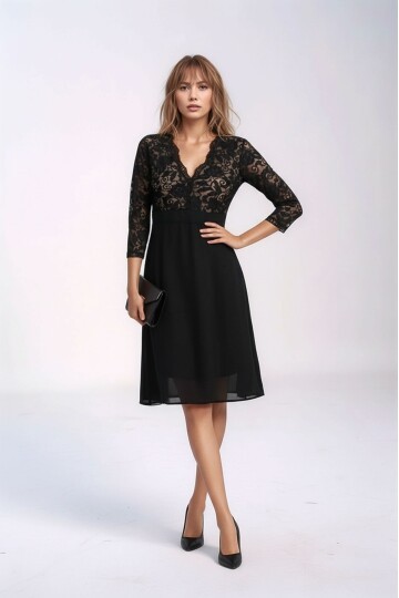 Kadın Tül Yaka Detaylı Truvakor Kol Şık Rahat Kalıp Büyük Beden Curve Abiye Gece Elbisesi