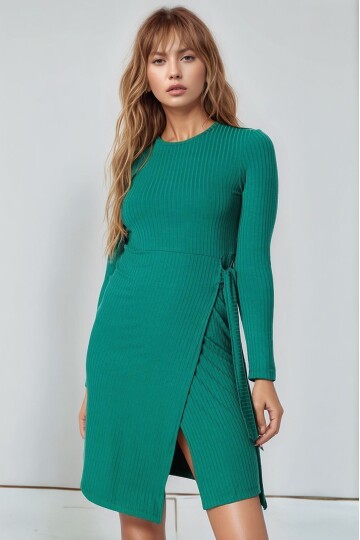 Kadın Uzun Kol Yırtmaçlı Şık Spor Kaşkorse Büyük Beden Esnek Curve Elbise