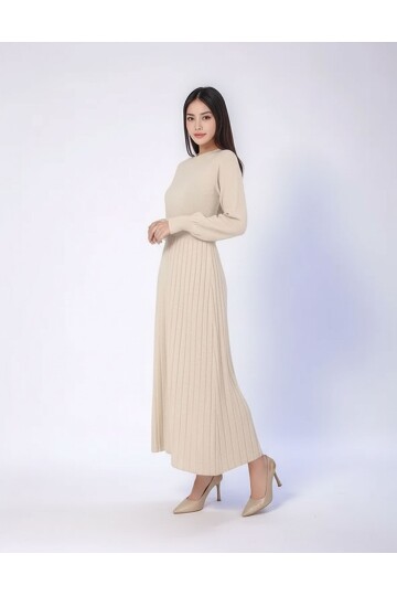 Kadın Uzun Kol Bisiklet Yaka Triko Belden Asimetrik Etek Triko Spor Şık Elbise