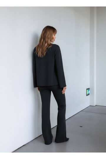 Kadın Uzun Kol Önden Bağcıklı Ceketli Beli Lastikli Alt Üst Pantolonlu Casual Spor Şık Takım