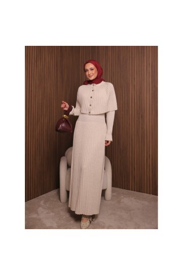 Kadın Uzun Kol Tasarım Şal Yaka Tesettüre Uygun Panço Düğme Detay Triko Şık Maxi Boy Uzun Elbise