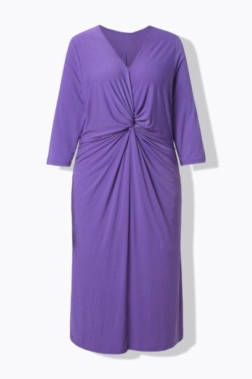 Kadın V Yaka Büyük Beden Önden Düğümlü  Asimetrik Kesim Truvakar Kol Şık Curve Abiye Elbise