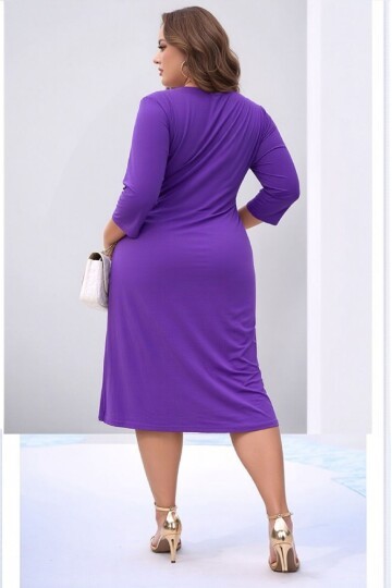 Kadın V Yaka Büyük Beden Önden Düğümlü  Asimetrik Kesim Truvakar Kol Şık Curve Abiye Elbise