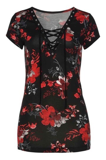 Kadın  V Yaka Kuş Gözü Bağcıklı Tasarım Yarım Kol Spor Şık Curve Viskon Bluz