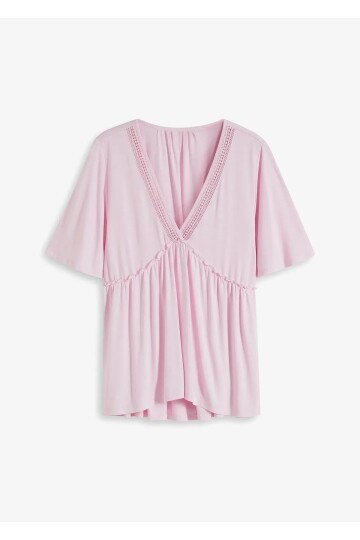 Kadın V Yaka Yarım Kol Yakası File Detay Şık Örme Rahat Kalıp Yazlık Bluz