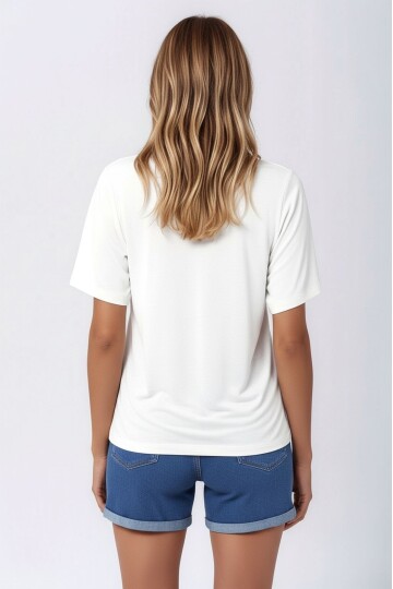 Kadın V Yaka Yarım Kol Yakası File Detay Şık Örme Rahat Kalıp Yazlık Bluz