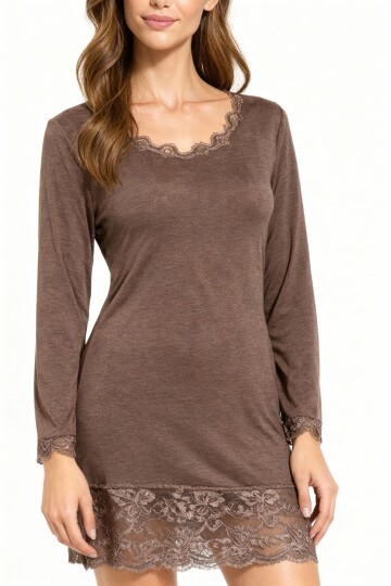 Kadın Viskon Dantel Detaylı Uzun Kol Curve Spor Şık Bluz Tunik