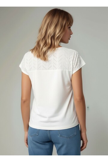 Kadın Yakası Dantel Brode Güpürlü Yarım Kol Spor Şık Curve Viskon Bluz