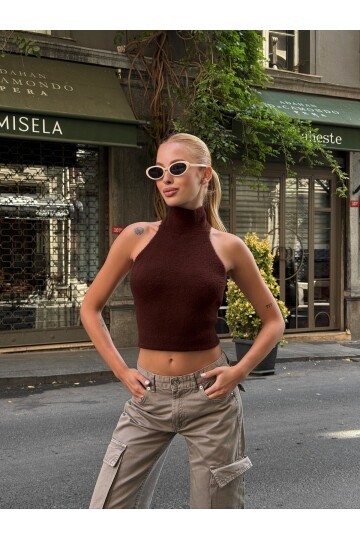 Kadın Yarım Balıkçı Yaka Full Esnek Sakallı Sırt Dekolteli Spor Şık Tasarım Sırtı Açık Bluz