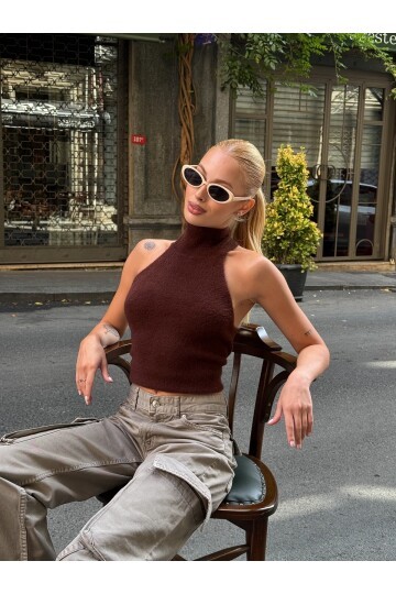 Kadın Yarım Balıkçı Yaka Full Esnek Sakallı Sırt Dekolteli Spor Şık Tasarım Sırtı Açık Bluz