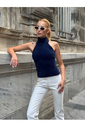 Kadın Yarım Balıkçı Yaka Full Esnek Sakallı Sırt Dekolteli Spor Şık Tasarım Sırtı Açık Bluz