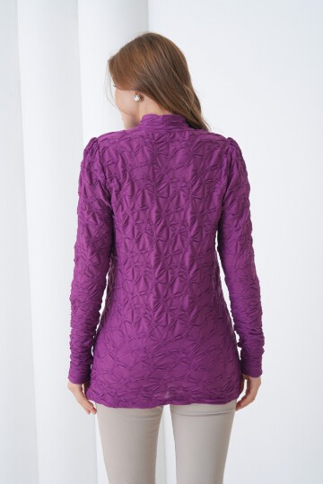 Kadın Yarım Balıkçı Yaka Uzun Kol Kendinden Dokulu Tesettüre Uygun Şık Dokulu Bluz